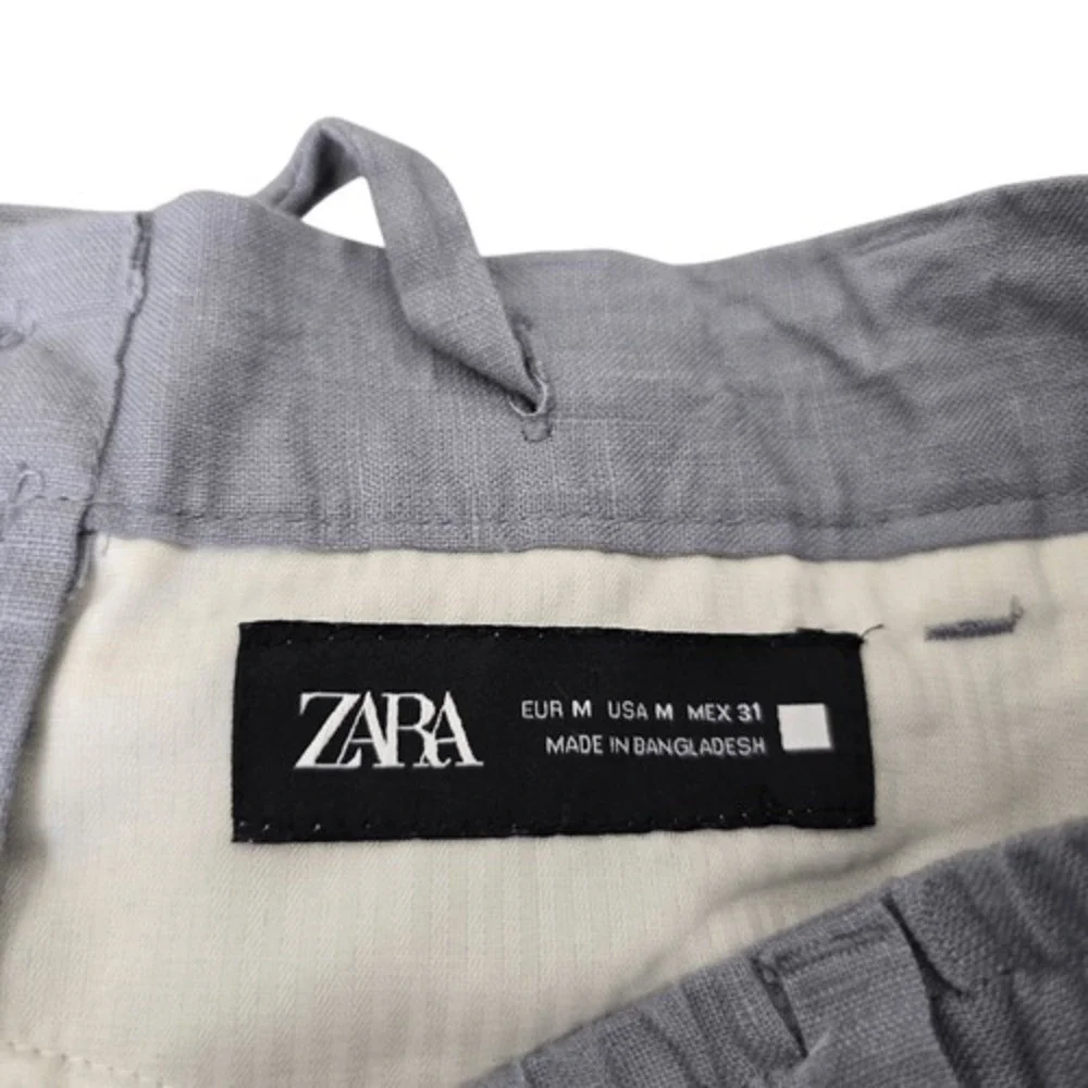 Zara Chino Pants Women's Medium Blue‎ Linen Blend Drawstring Straight Pockets